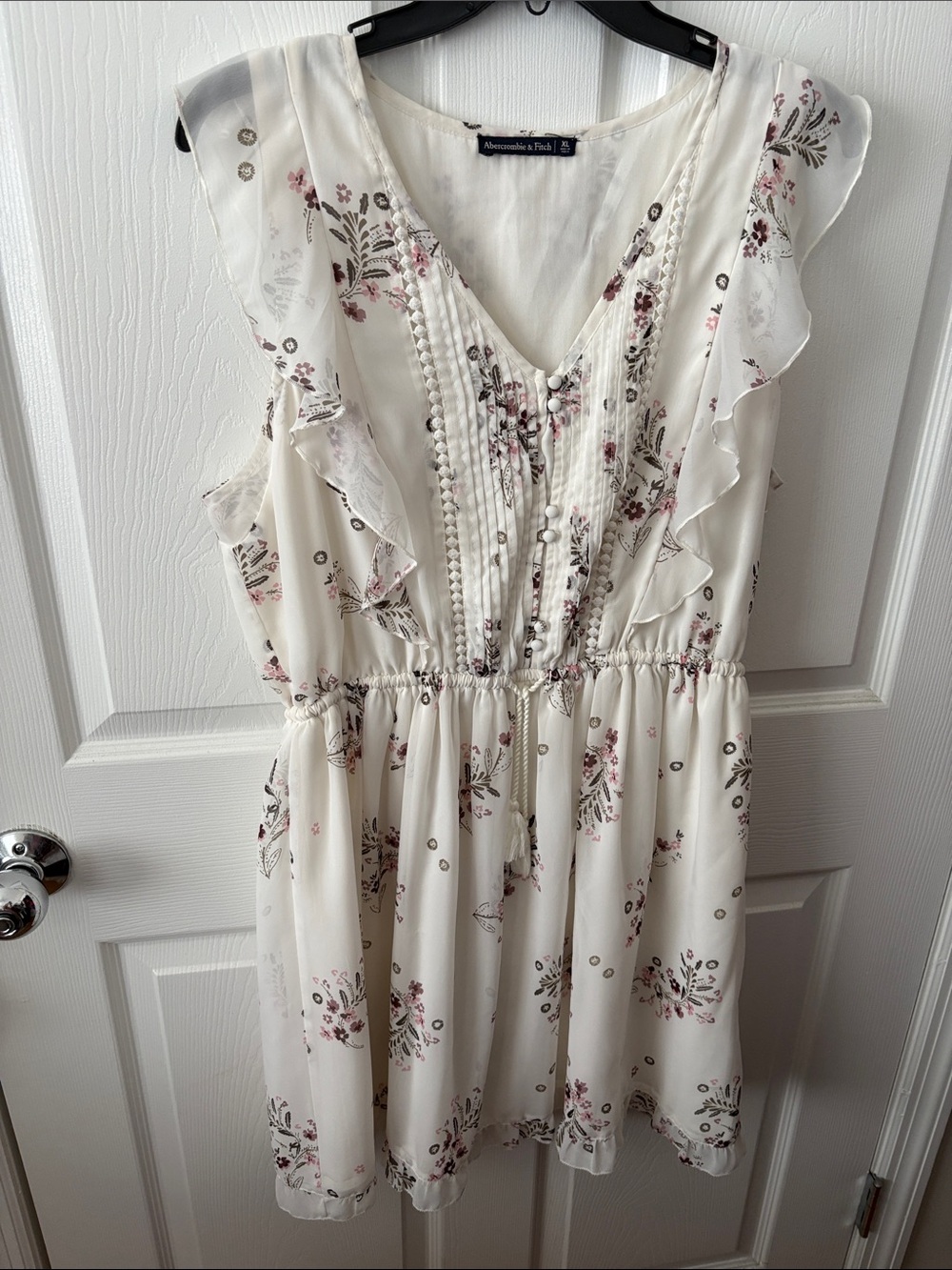 Abercrombie & Fitch Ivory Floral Ruffle Mini Dress
